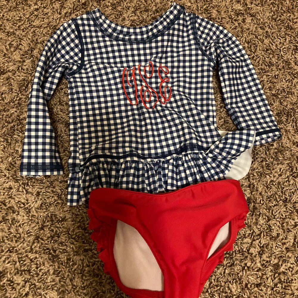 Ruffle Butts Two Piece Swimsuit 12-18 Months Red White and Blue Gingham OSE
